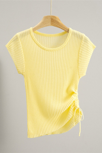 casual slight stretch 6-colors solid color knitted drawstring thin top