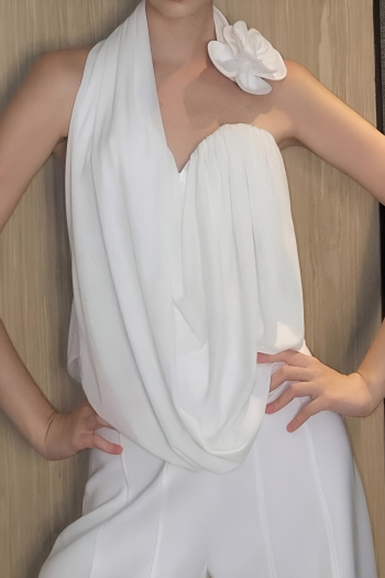 exquisite non-stretch solid color pleated flower decor high quality top
