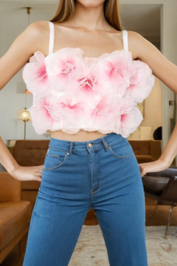 exquisite slight stretch flower decor high quality crop vest with padded