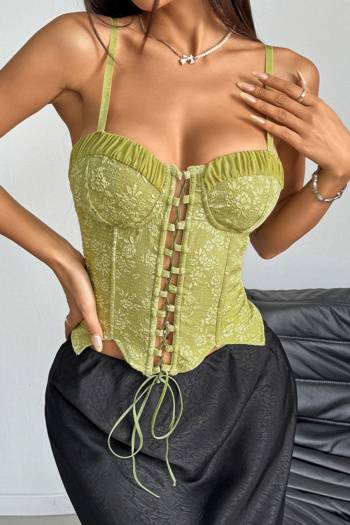 sexy slight stretch sling patchwork jacquard lace-up tight fit vest