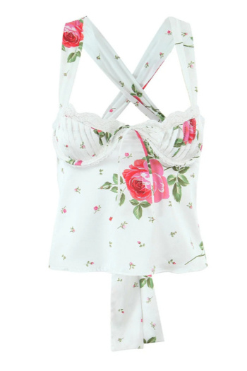 casual non-stretch sling rose print backless vest size run small
