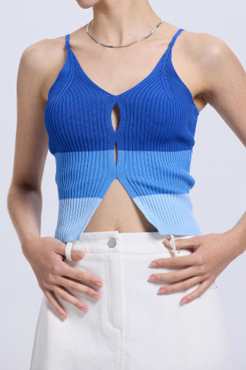 casual high stretch contrast color knitted sling slit vest size run small