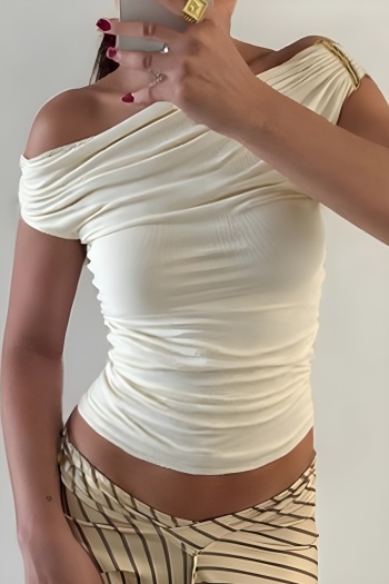 stylish slight stretch 3 colors off shoulder ruched all-match t-shirt