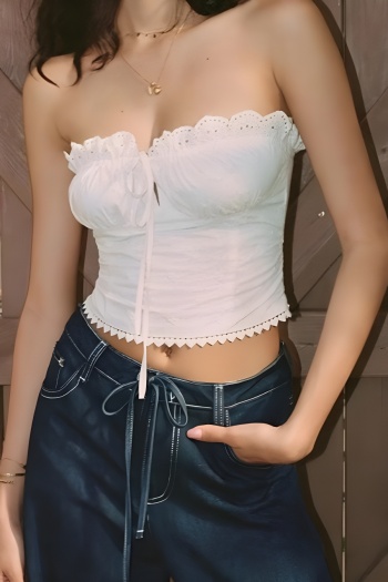exquisite non-stretch pure color lace-up bandeau vest(size run small)