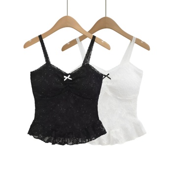 sexy slight stretch lace padded bow sling vest(size run small)