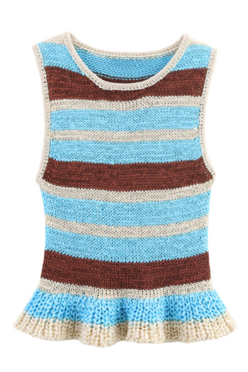 casual slight stretch ribbed knit contrast color tank top