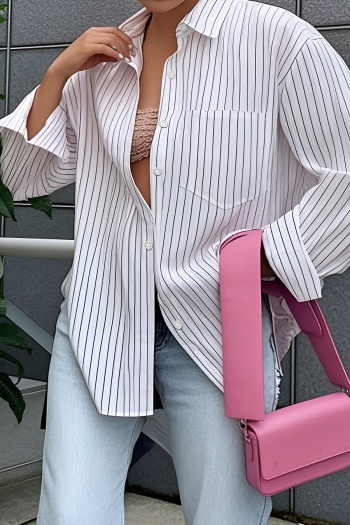 casual non-stretch stripe 6 colors long sleeve single-breasted blouse