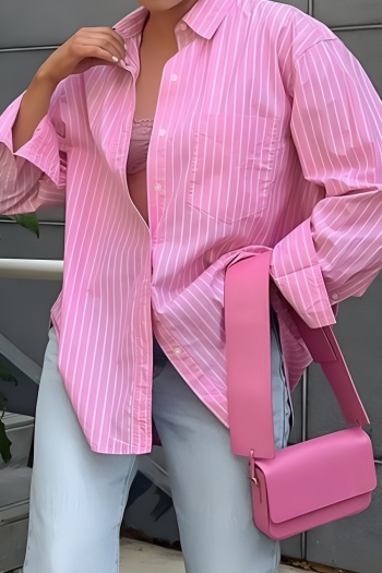 Casual non-stretch stripe 6 colors long sleeve single-breasted blouse