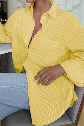 Casual non-stretch stripe 6 colors long sleeve single-breasted blouse