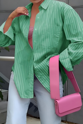 Casual non-stretch stripe 6 colors long sleeve single-breasted blouse