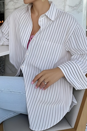 Casual non-stretch stripe 6 colors long sleeve single-breasted blouse