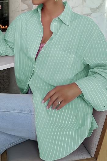 Casual non-stretch stripe 6 colors long sleeve single-breasted blouse