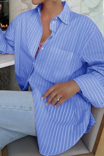 Casual non-stretch stripe 6 colors long sleeve single-breasted blouse
