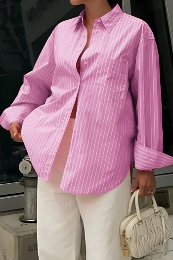 Casual non-stretch stripe 6 colors long sleeve single-breasted blouse