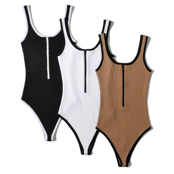 casual new slight stretch tights with zip-up contrast color bodysuit