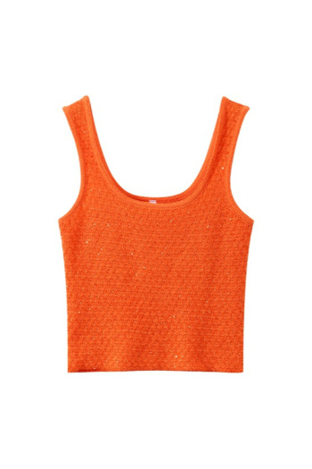 exquisite slight stretch ribbed knit sequin decor tank top