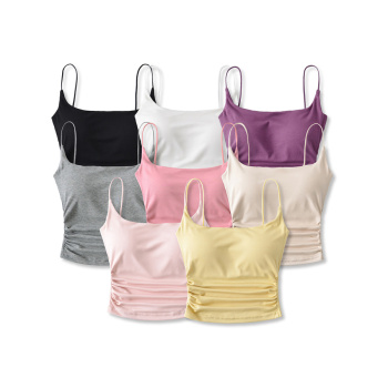 sexy slight stretch 8colors solid color shirring padded tank top(size run small)