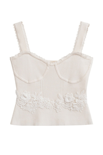 casual slight stretch sling slim fit knitted lace decor vest