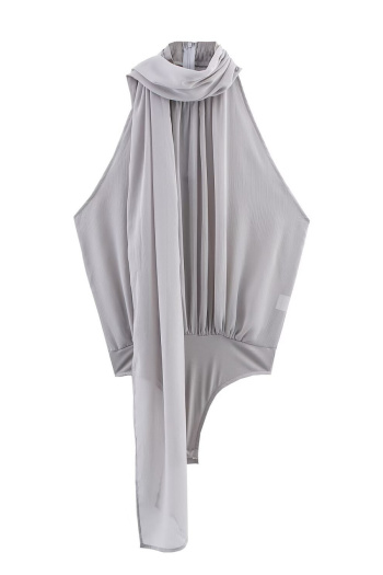 stylish non-stretch patchwork sleeveless pleated all-match bodysuit