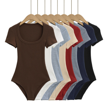 casual slight stretch square neck solid color bodysuit(size run small)