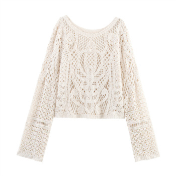 exquisite slight stretch ribbed knit crew neck cutout sweaters