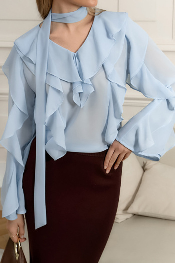 exquisite non-stretch v-neck solid color with scarf blouses