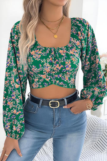 stylish non-stretch floral printing square collar all-match blouse