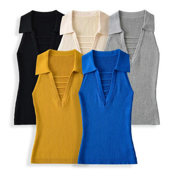 sexy slight stretch 5 colors ribbed knit deep v-neck tank top(size run small)