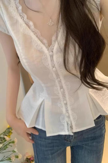 sexy non-stretch v-neck lace trim blouses(size run small)