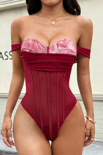 sexy slight stretch see-through mesh patchwork with underwire bodysuit