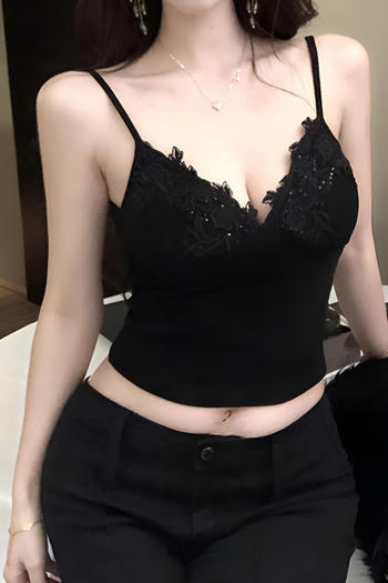 sexy slight stretch flower lace trim padded tank top(size run small)