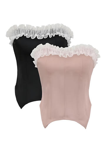 slight stretch tube design lace trim padded tank top(size run small)