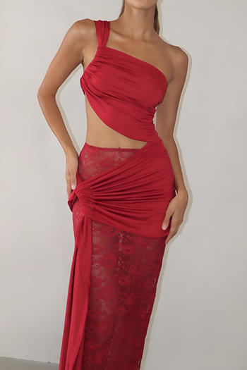 sexy slight stretch 4 colors one shoulder long ribbon design hollow tank top