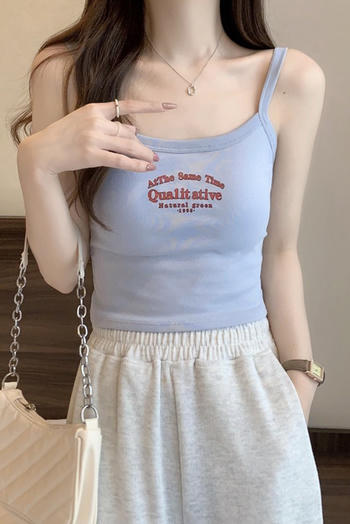 casual slight stretch letter printing padded tank top(suitable for 88-132lbs)