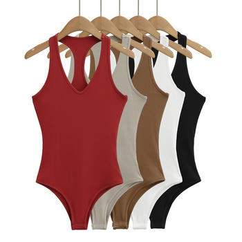 sexy slight stretch solid color v-neck 5 colors bodysuit(size run small)