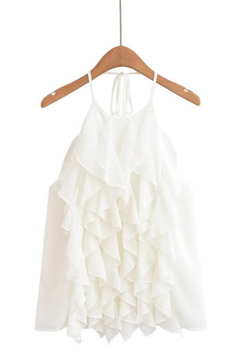 sexy non-stretch chiffon ruffle decor halter-neck tank top