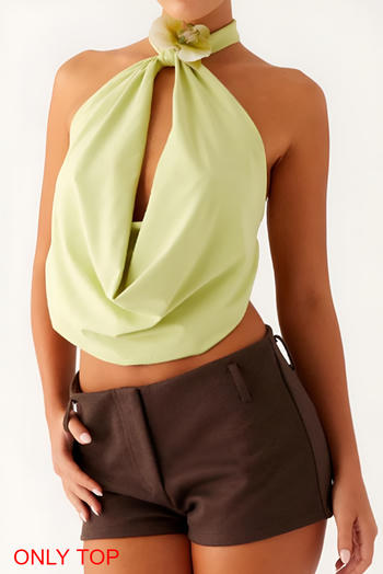 sexy slight stretch 4 colors halter neck large backless floral decor vest