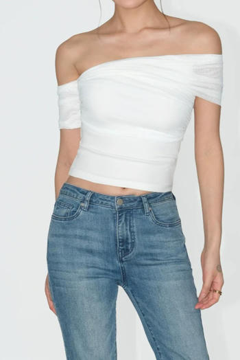 sexy slight stretch stitching mesh 5 colors off shoulder top(size run small)
