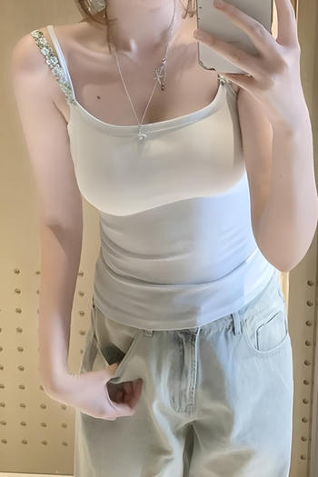 sexy slight stretch flower embroidery sling padded tank top(size run small)