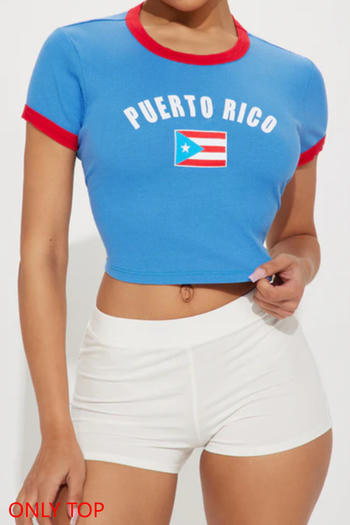 casual stretch graphic positioning print all-match crop t-shirt(only t-shirt)