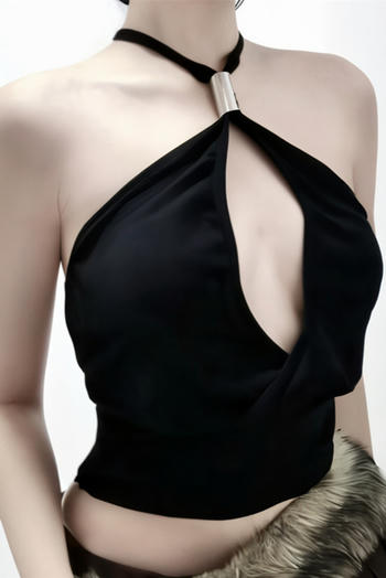 sexy slight stretch halter-neck solid color backless tank top