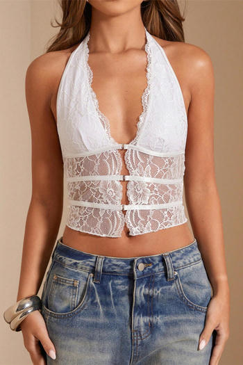 sexy slight stretch halter neck see-through lace stitching backless vest