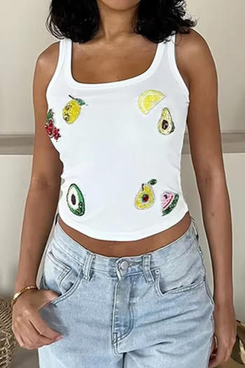 exquisite slight stretch sequin fruit embroidery tank top