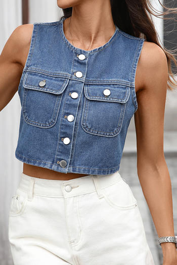 casual non-stretch new solid color slim fit crop denim vest