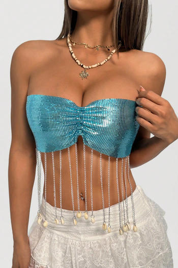 sexy non-stretch metal sequin chain shells tassels music festival party vest