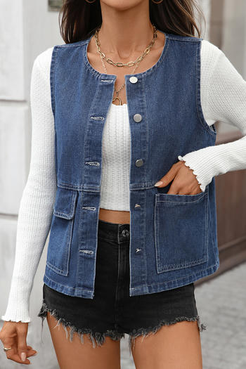 casual non-stretch solid color slim sleeveless denim vest (only denim vest)