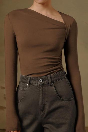 casual slight stretch 5-colors solid color slim fit long-sleeved top