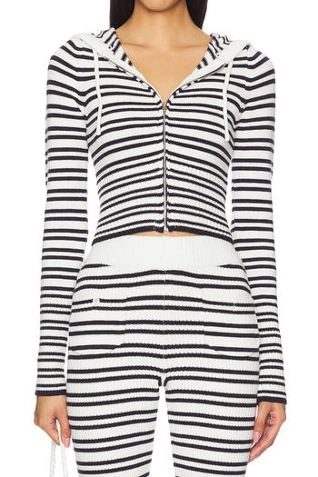 casual slight stretch striped slim-fit hooded long sleeves knitted cardigan