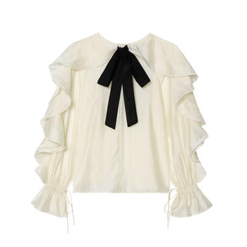 casual non-stretch ruffle lace-up decor blouses
