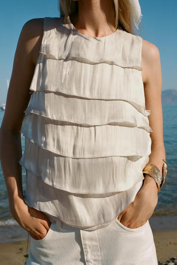 casual non-stretch crew neck solid color layered design tank top